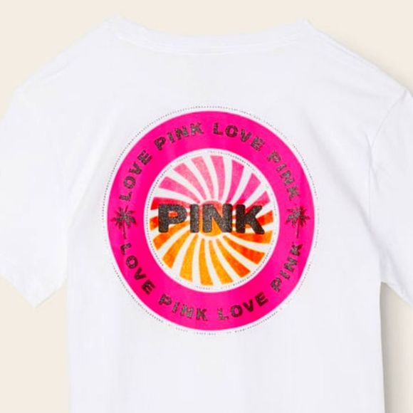 PINK EVERYDAY BLING CAMPUS SHORT SLEEVE T-SHIRT. VICTORIA'S SECRET PINK BLING XS - Picture 6 of 9
